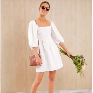 Tuckernuck White Linen Annie Smocked Dress XL